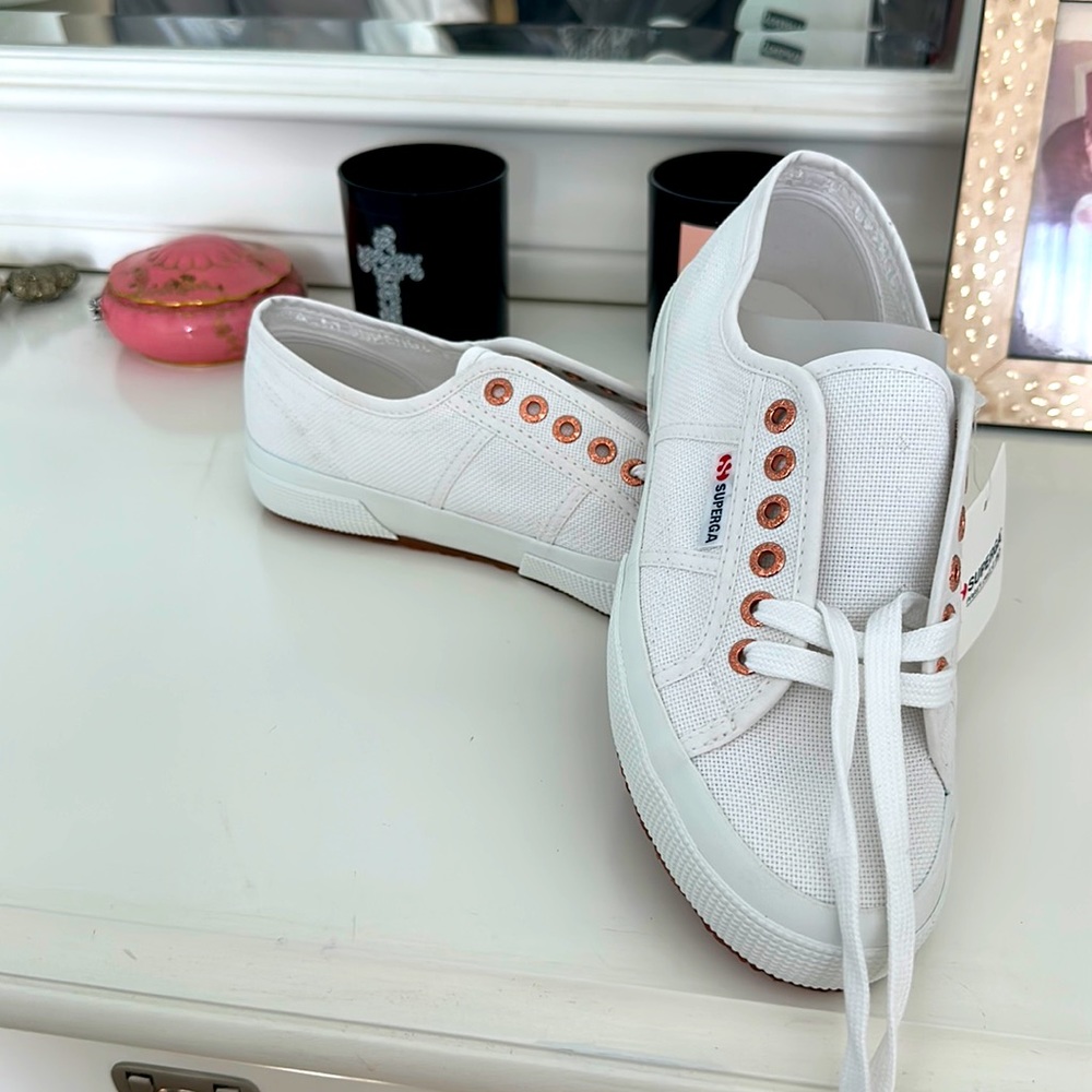 Never Worn with Tags and Mox Superga’s White Canvas Size 39 EU, 8 US